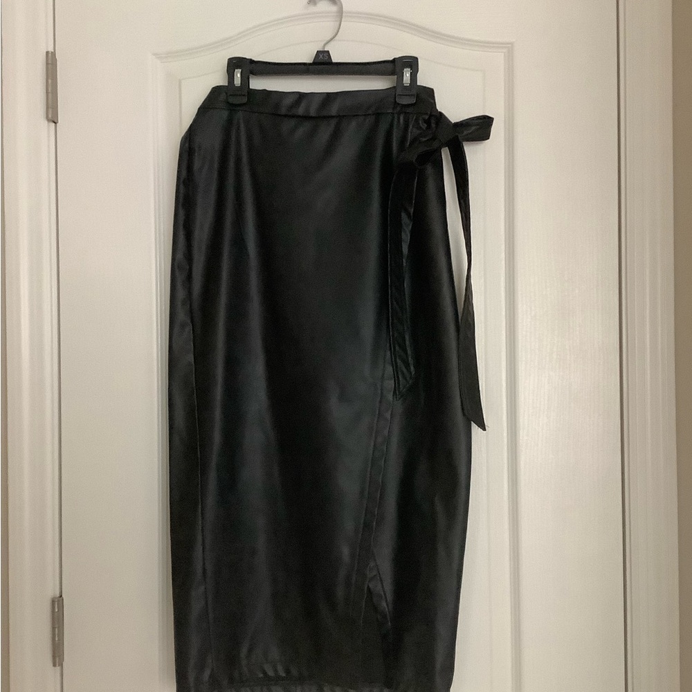 SHEIN Faux Leather Black Midi Wrap Pencil Skirt